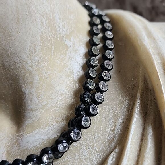 Vintage Choker Style Double Strand Rhinestone Necklace - Picture 8 of 8